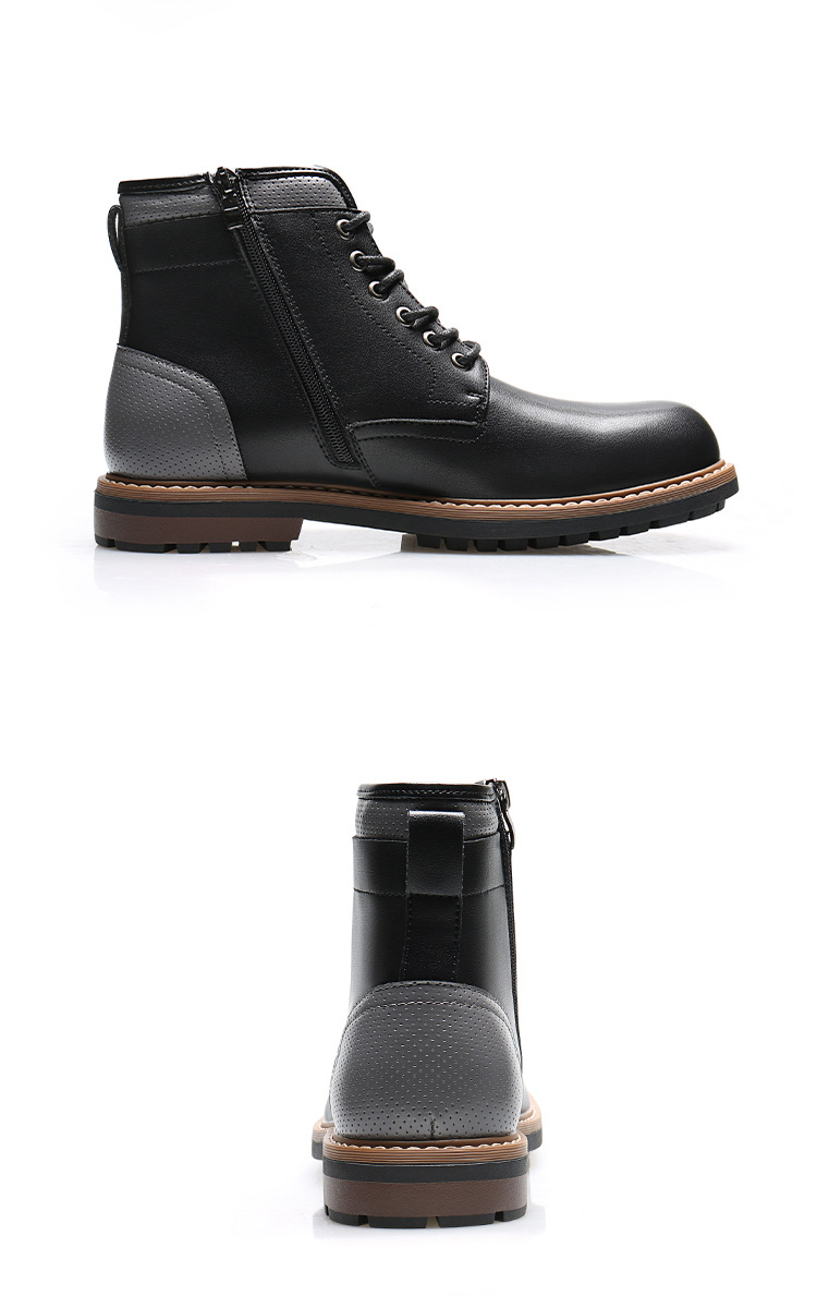 Men's lace-up boots British style retro side zip ankle boots_voghion.com