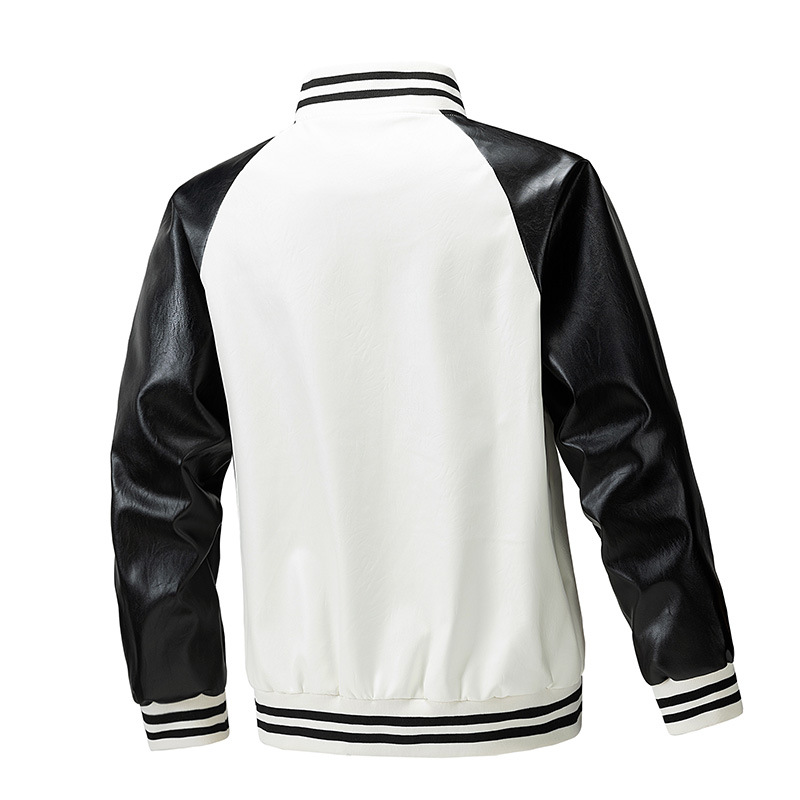 Transfronterizos de moda de gran tamaño, abrigo de cuello vertical, comercio exterior ocio, primavera y otoño, nuevo tipo suelto de chaqueta de cuero de locomotora de hombre