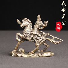 Antique-style pure brass horse-riding Guan Yu desk ornament, Wu Sheng Guan Gong wealth-bringing decoration, antique collectible tea pet, wholesale old copperware