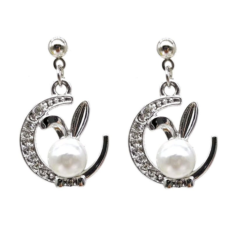 Cute Rabbit Moon Alloy Plating Inlay Rhinestones Pearl Women's Earrings Necklace display picture 3