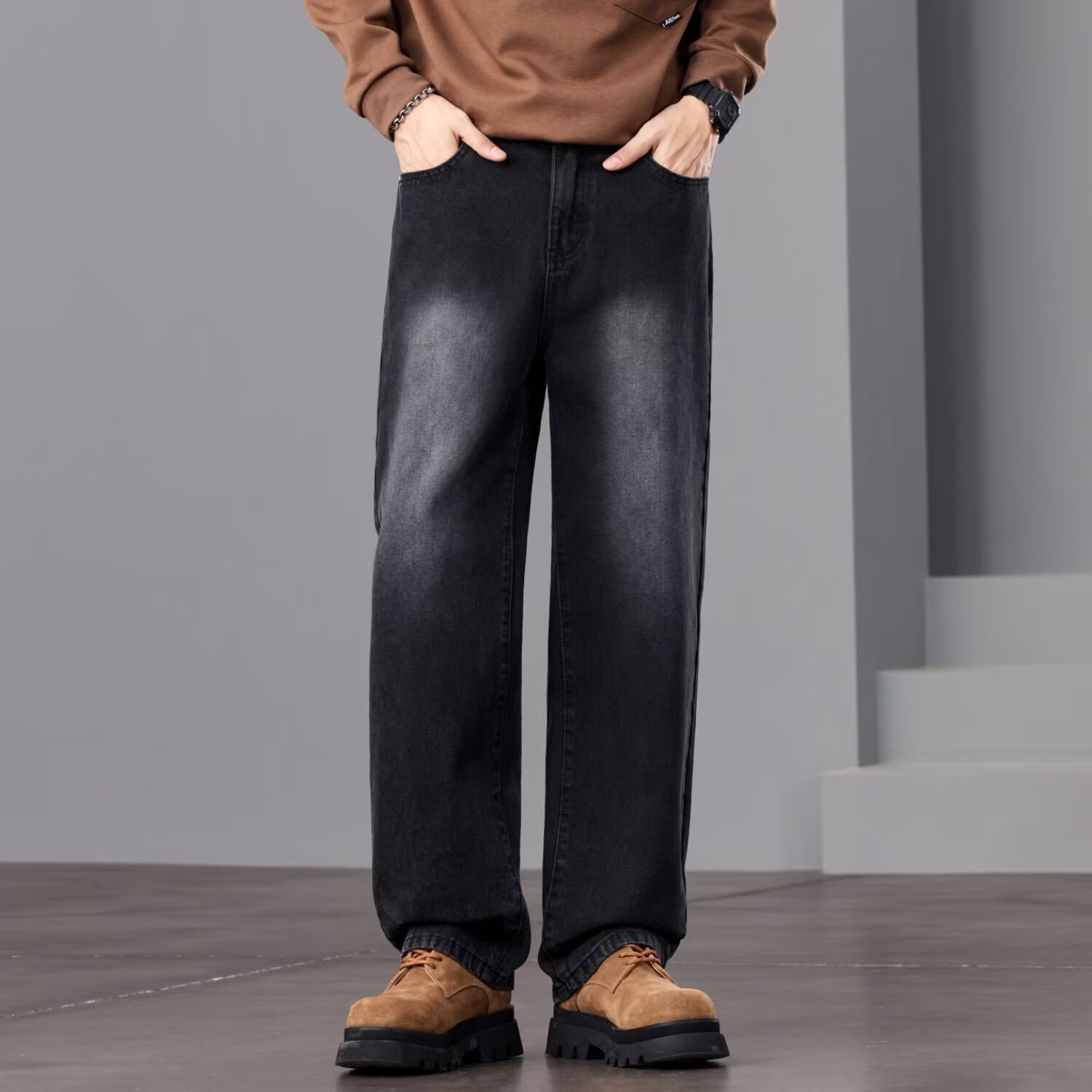 Men's Clothing Straight Leg Black Jeans Trendy Casual Versatile High Street Retro Vibe Spring Autumn New_mkmklike.com