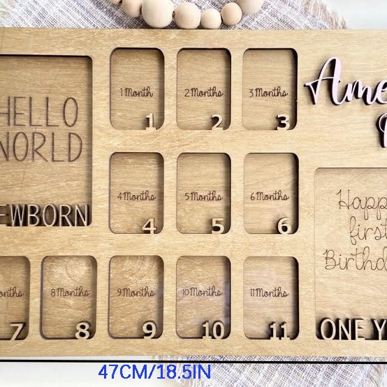 Amazon venta caliente bebé de 12 meses hito marco de fotos transfronterizo de madera de un año de edad foto muestra marco de fotos personalizado