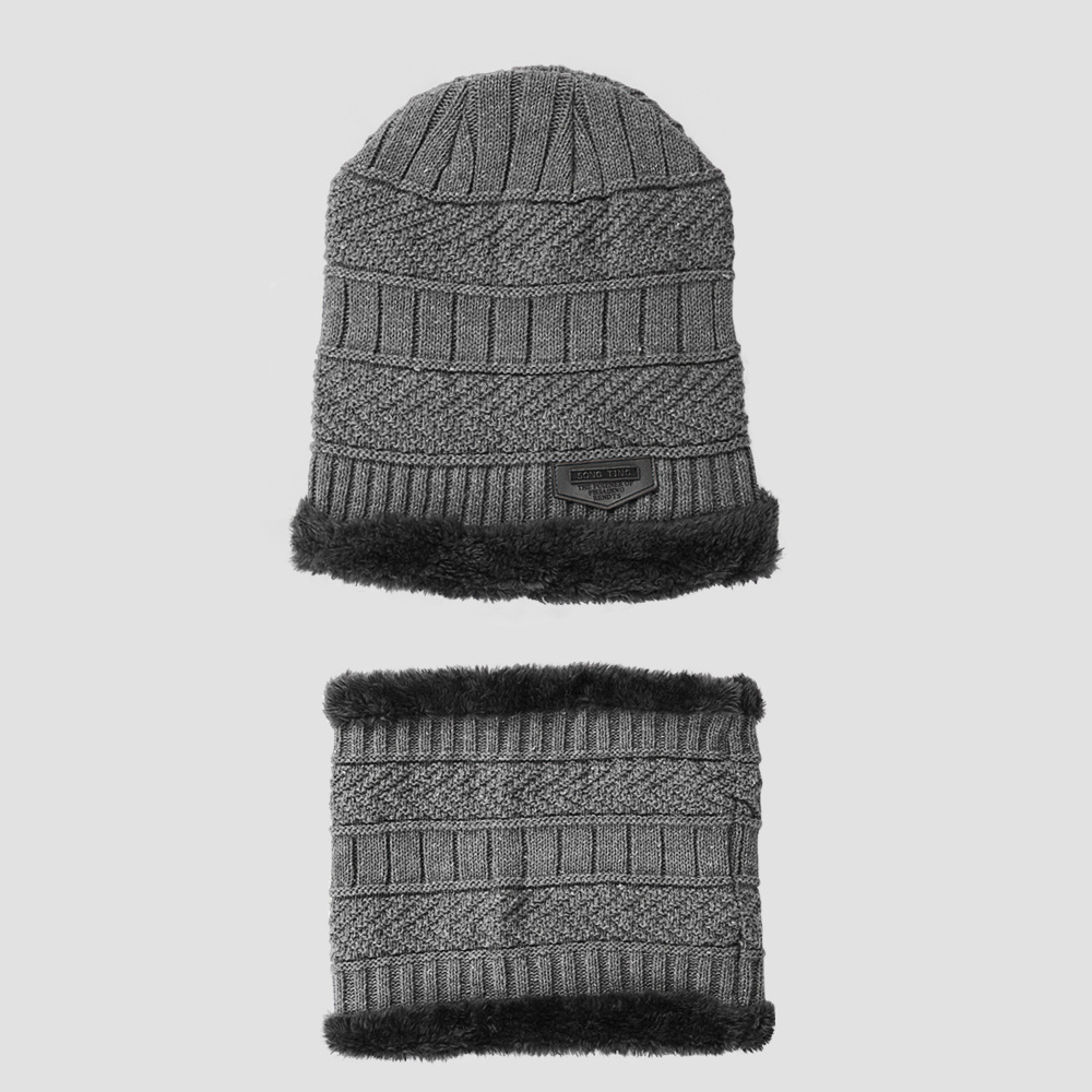56g Weight Solid Color Pattern Unisex Gender Coffee, Grey Color Wholesale New Korean Style Knitted Scarf Hat Set Fashionable Men's And Women's Warm With Velvet Thick Woolen Cap Scarf Autumn And Winter 5
