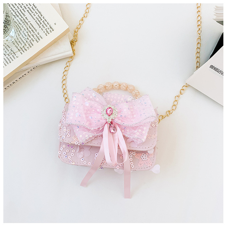 Fantástico arco de encaje princesa mochila lindos carteles animados niños bolsos de hombro bolsos de perlas de dibujos animados