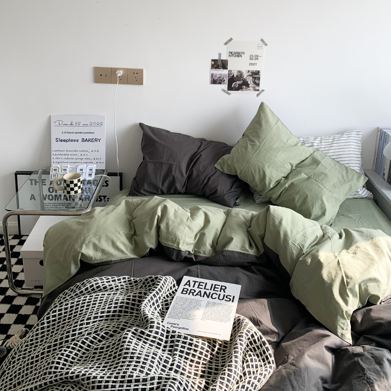 Youyixin ropa de cama de algodón lavado de cuatro piezas, funda de edredón, funda de cama, kit de sábana, dormitorio de estudiantes de tres piezas al por mayor