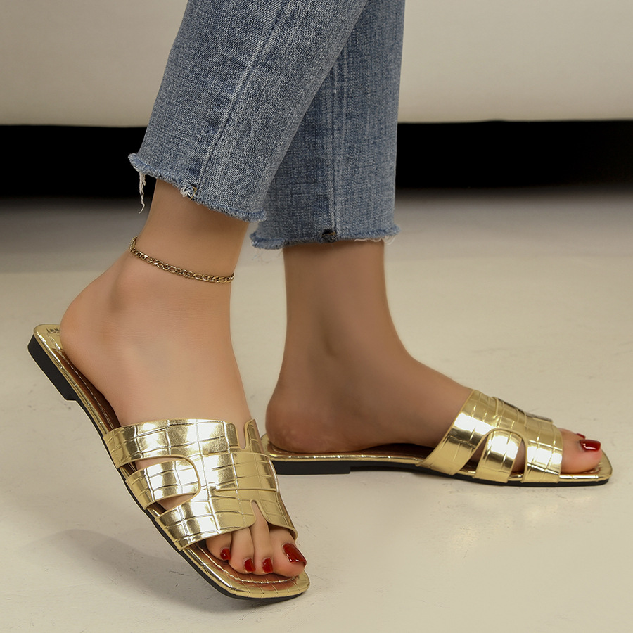 Slippers Korean solid color flat slippers for women European and American foreign trade square head breathable slip on home slippers for women_voghion.com