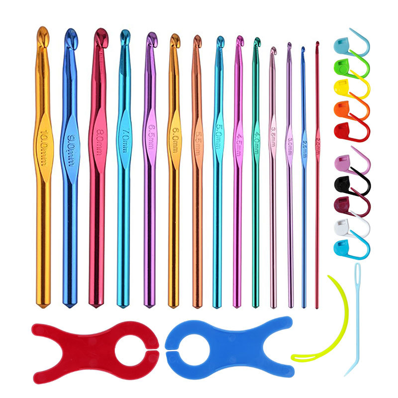 100 Piece Crochet Set Colored Aluminum Oxide Single Head Full Set Of Crochet Diy Weaving Tool Material Package_voghion.com