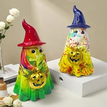 跨境新品渐变幽灵手提南瓜桌面摆件派对家居桌面装饰品树脂工艺品