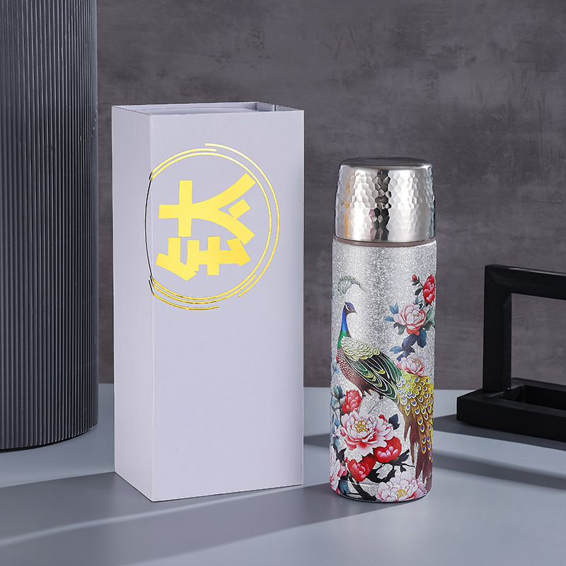 中国風孔雀高価値チタンコーティング断熱カップビジネスギフトセットチタンカップポータブル茶水分離ギフト卸売|undefined