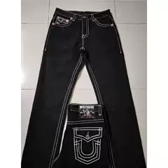 American Trendy Brand True Jeans Men's Religious Buddha Faith Large Size Thick Line Straight Casual High Street Jeans