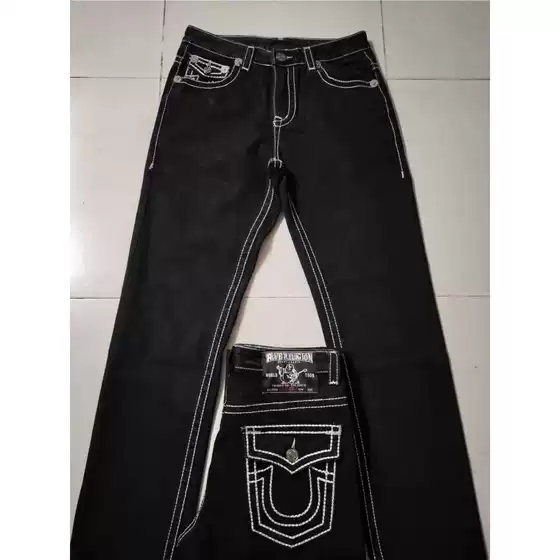 American Trendy Brand True Jeans Men's Religious Buddha Faith Large Size Thick Line Straight Casual High Street Jeans