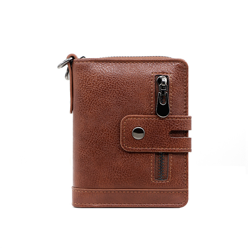 Europa y América retro nuevos hombres billetera corta cremallera hebilla titular de la tarjeta 2 veces cremallera monedero multi-tarjeta