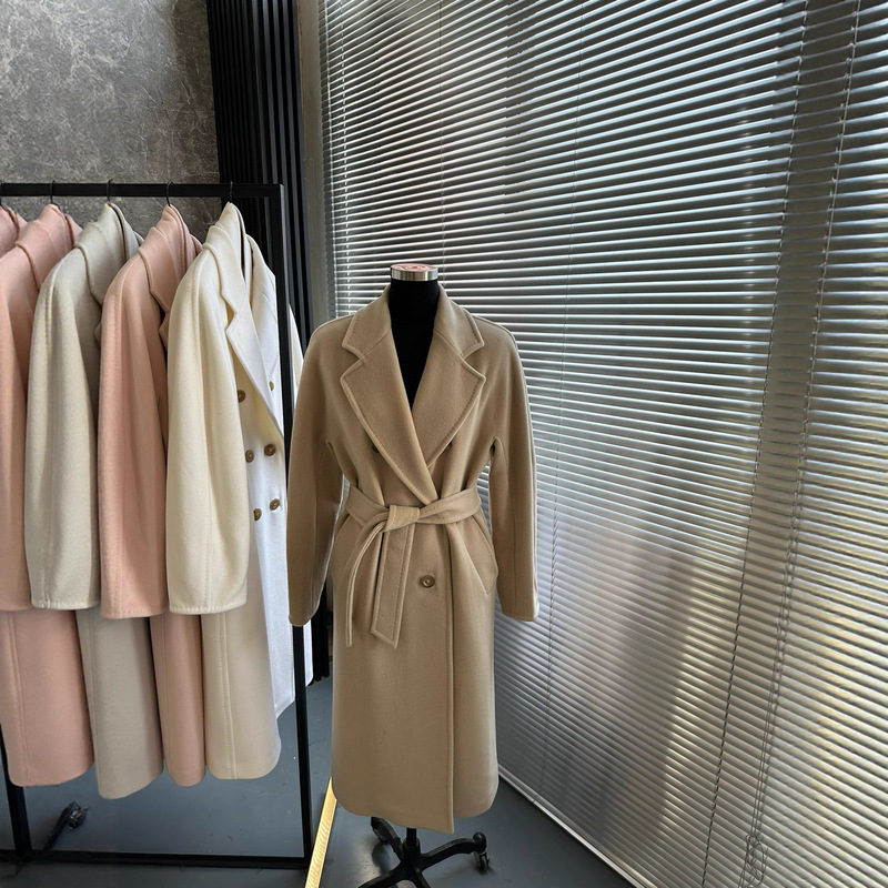 M's Classic Camel Wool Double-Breasted 101801 Cashmere Outwear for Women 2025 Autumn and Winter Mid-Length Woolen Outwear
