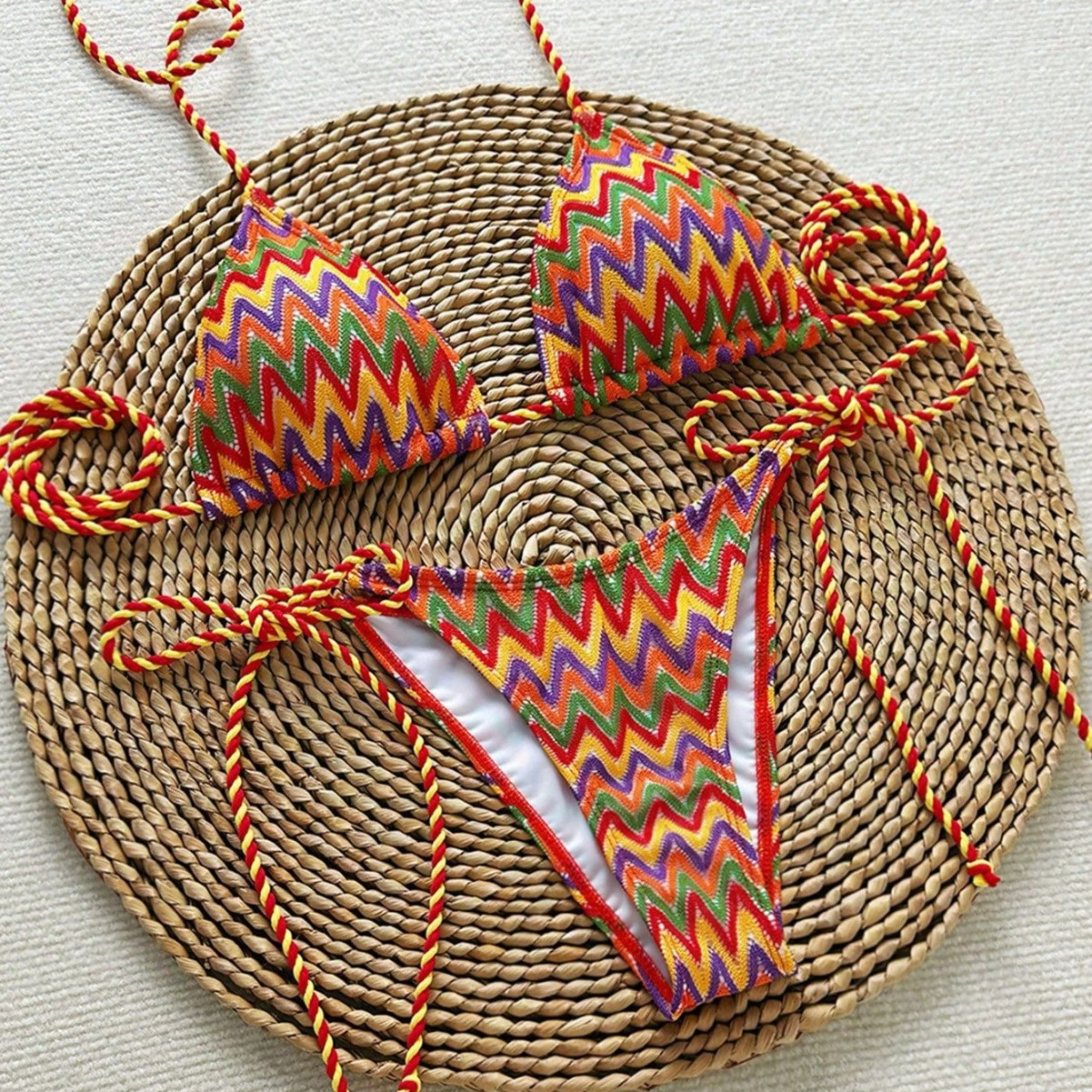 Cross-Border Sexy Backless Bikini Retro Print Halterneck Push-Up Tight Slimming Goddess European and American Split Swimsuit