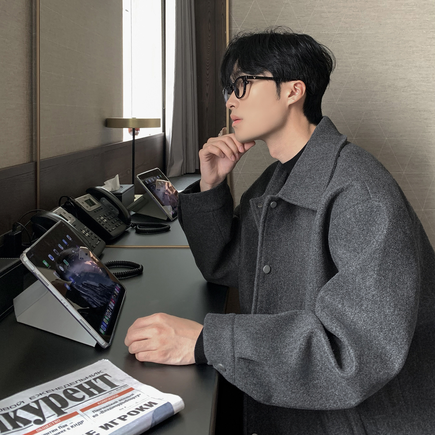 韩版翻领毛呢外套男秋冬季新款潮牌痞帅加厚短款夹克男情侣上衣服