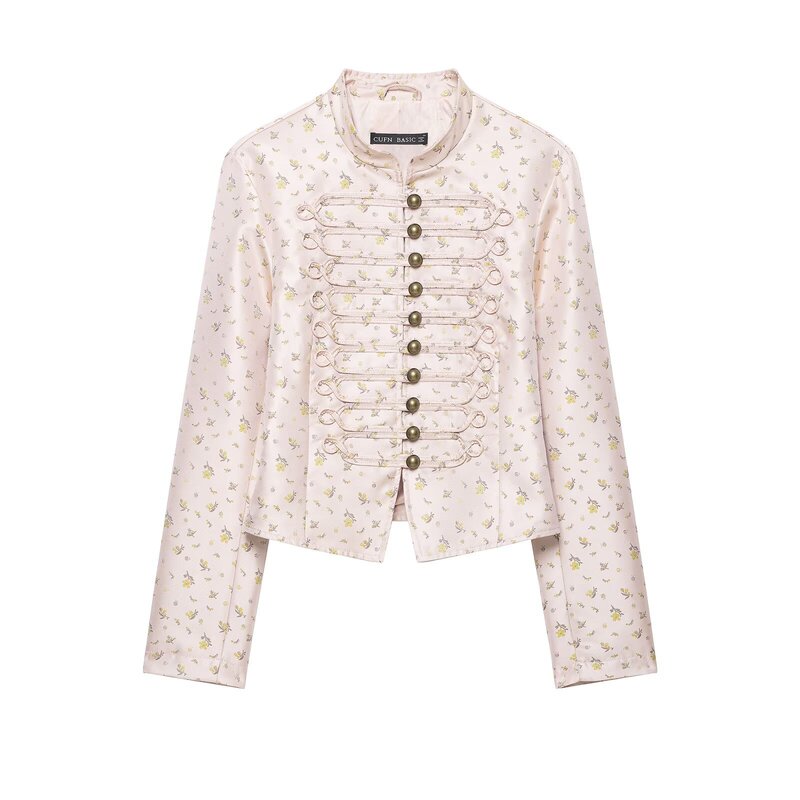 PB&ZA early autumn new women's clothing sweet and stylish long-sleeve stand-up collar printed slim-fit blazer 4341706