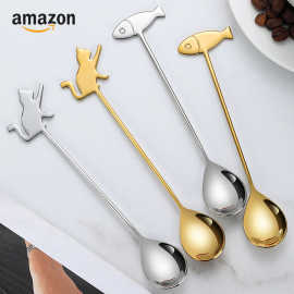 304不锈钢咖啡勺 卡通创意搅拌勺可爱猫咪甜品勺蛋糕雪糕勺子批发