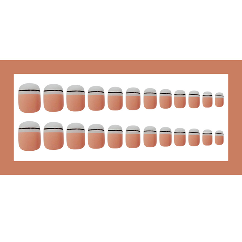 Líneas suaves de color rosa negro ligero manicure parche de uñas transfronterizas simple de usar 24 piezas de goma de respaldo de temperamento manicure falsas