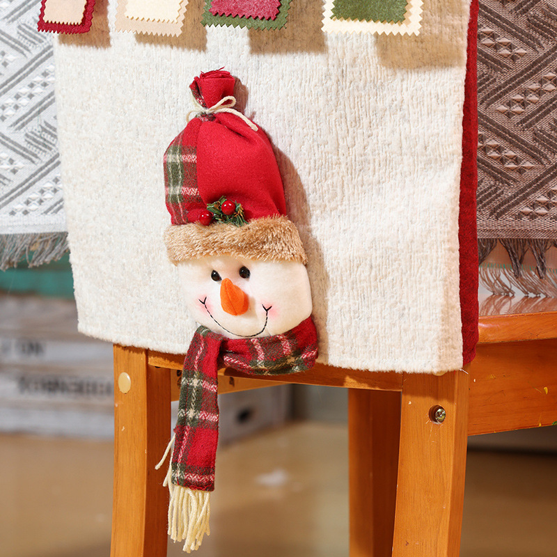 Nouvelles décorations de table et de chaise de Noël Père Noël Bonhomme de neige Poupée stéréo Housse de chaise Robe de maison_voghion.com