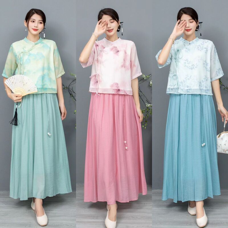 Cheongsam Suit 2025 New Ink Print Chinese Style Han Dynasty Improved Literary Retro Suit Cheongsam Suit 2025 New Ink Print Chinese Style Han Dynasty Improved Literary Retro Suit