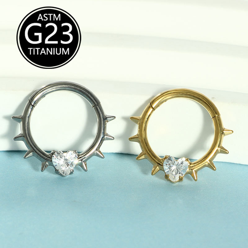 G23 Titanium Heart CZ Nose Ring - European American Punk Style Nose Stud detail image 7