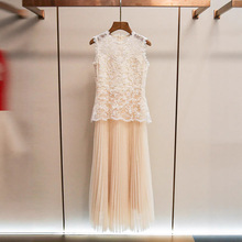深圳南油高端女装夏季新款温柔风典雅气质蕾丝拼接网纱背心连衣裙