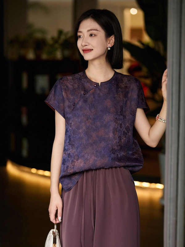 东方贵女 • 阙紫』非遗香云纱中式工艺无法复刻真丝立领上衣の|undefined