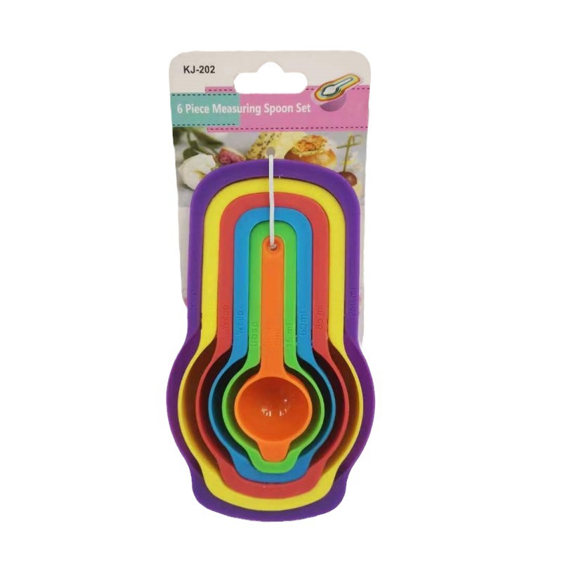 Juego de 6 cucharas y tazas medidoras con marcas de escala para café, té con leche y repostería, tazas y cucharas medidoras de plástico de suministro directo.