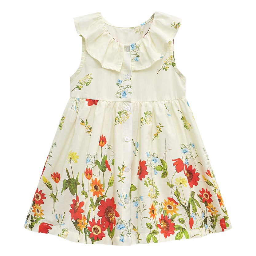Vestido de manga corta para niñas de algodón de verano para niños vestido de princesa plisado cuello con volantes falda para niñas image 1