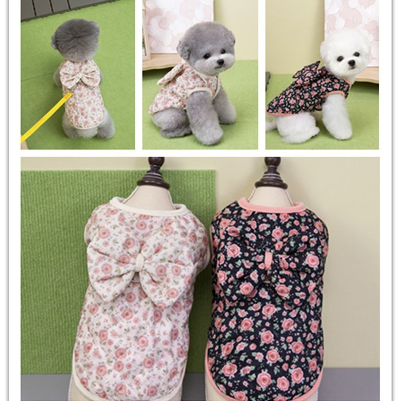 宠物服装小型犬狗衣服猫咪秋冬保暖舒适新款批发25碎花蝴蝶结棉衣|undefined