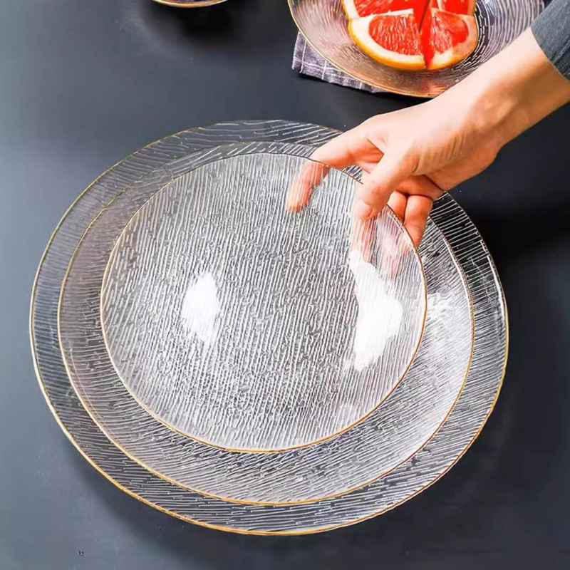 Japanese Style Round Glass Plate Handmade Phnom Penh Fruit Plate Dried Fruit Salad Snack Plate Simple Creative Lead-free Crystal Plate