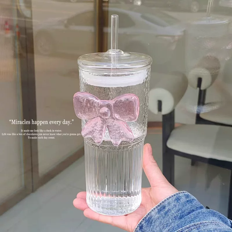 High quality glass with bow, straw