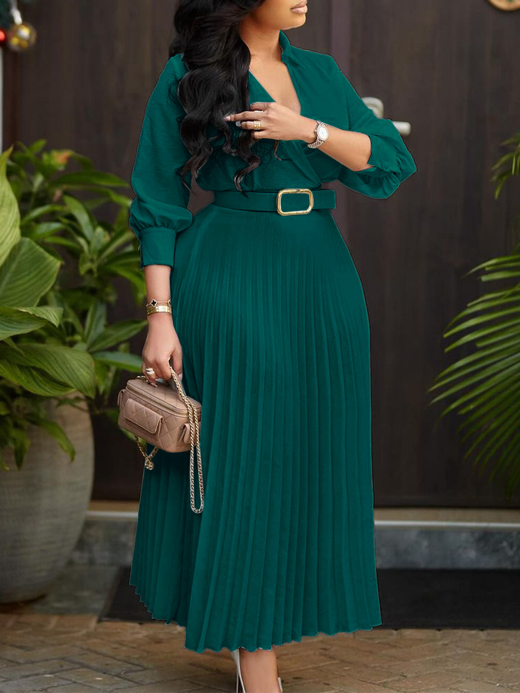 elegant long fashionable solid color dress