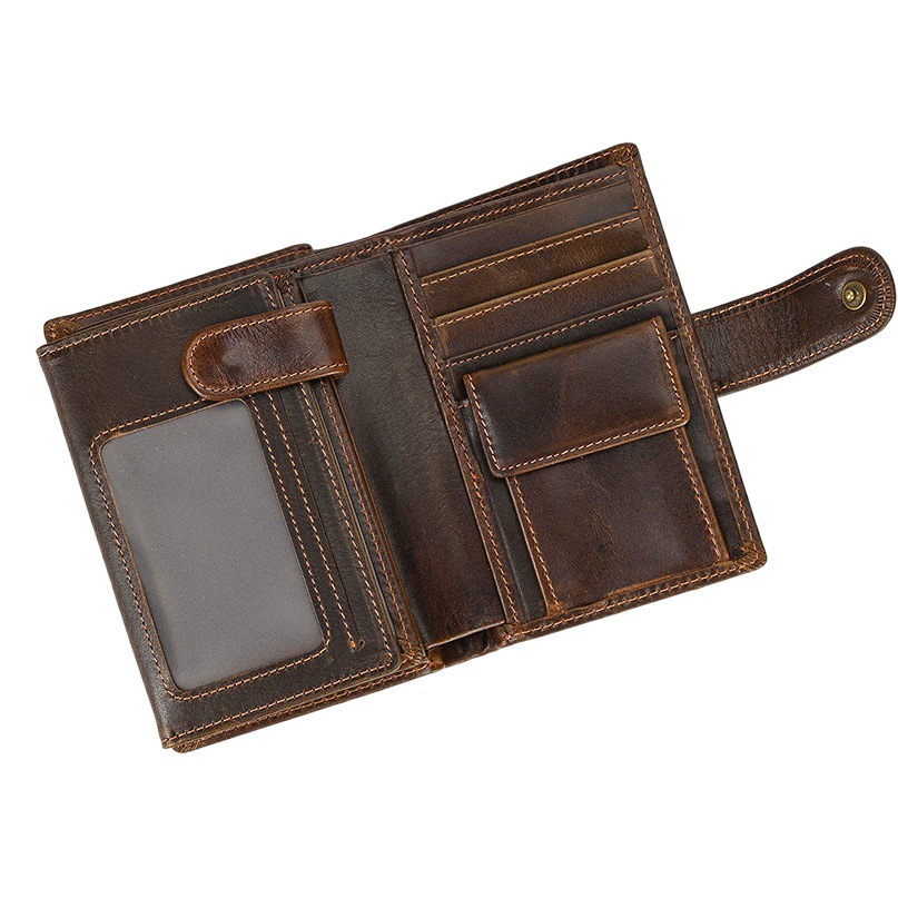 Genuine Leather Wallet Coin Bag Multi-card Top-layer Cowhide Tri-fold Short Wallet Amazon Explosions Oil Leather Broken Silver Bag
