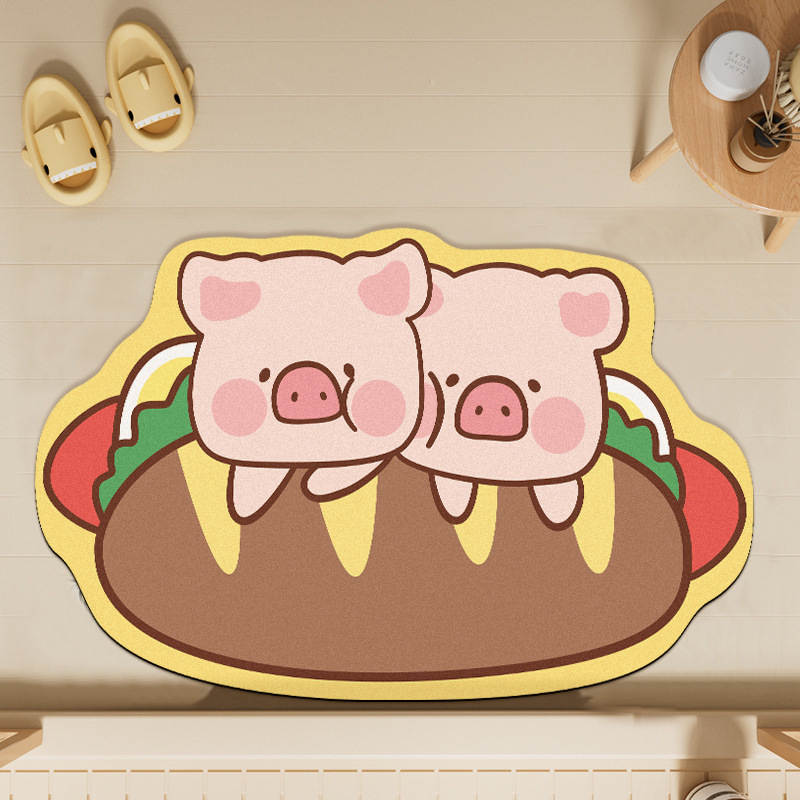 Niedliche Cartoon Schweinchen Kieselgur Badematte Schmutzabweisend_voghion.com