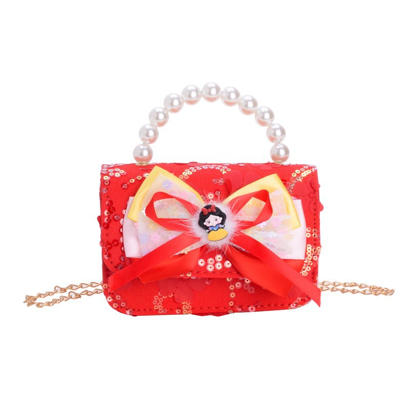 Xiaoxiangfeng bolso de hombro para niña lindo lazo cadena de moda bolso de bebé nuevo bolso de perla para niños