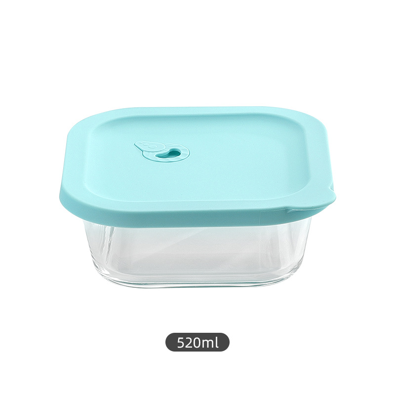 Caja de almuerzo de vidrio de borosilicato cuadrado trabajo horno microondas caja de almuerzo resistente a altas temperaturas refrigerador tapa de silicona de vidrio