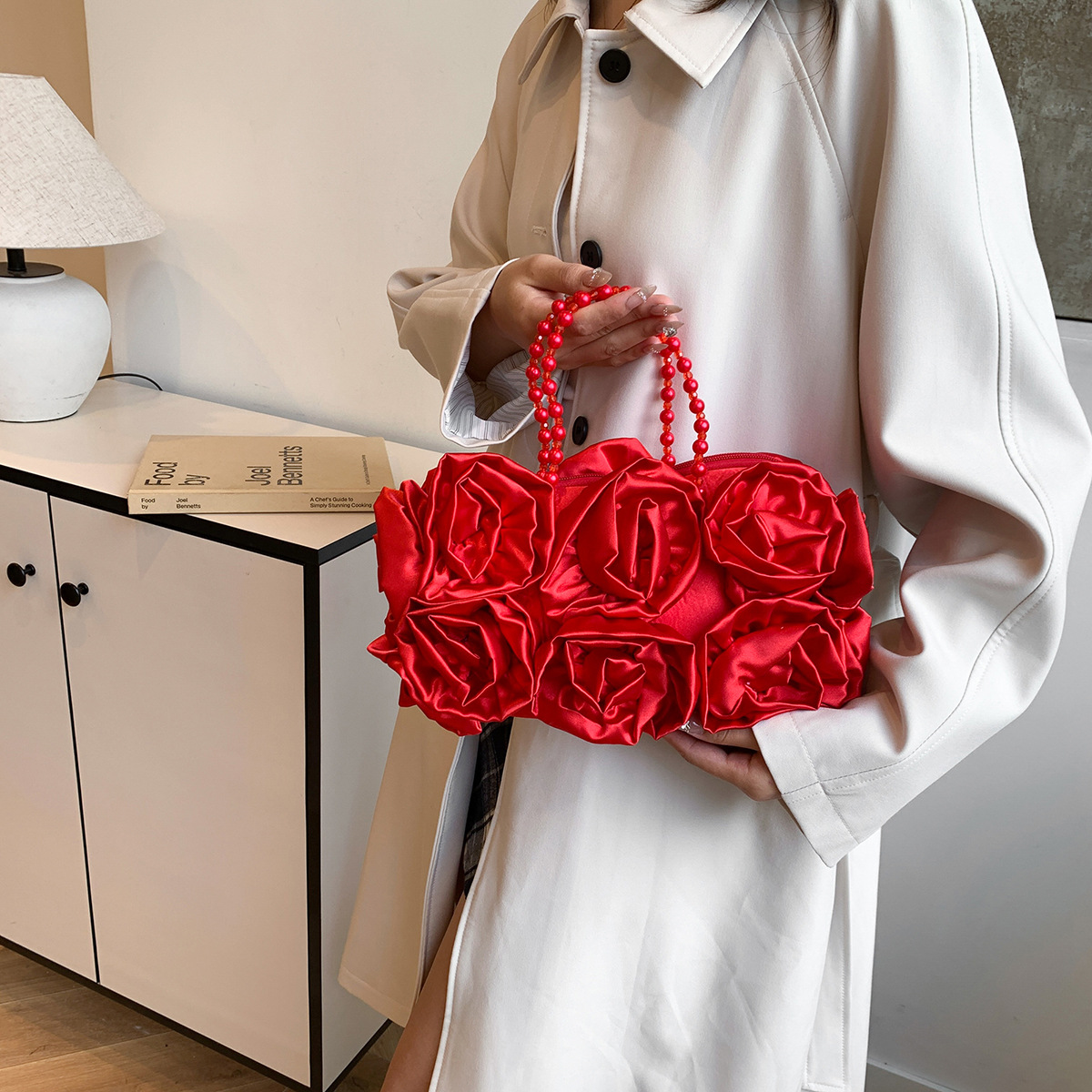 138g Weight Polyester Cotton Lining Material Zipper Closure Type Double Handle Strap Type Handbag, Evening Bag Bags Type Party Occasion Lace Material Flower Pattern Spring&Summer Season Women's Gender Elegant Style Pillow Shape Shape Black Red Lace Flower Pillow Shape Evening Bags 3