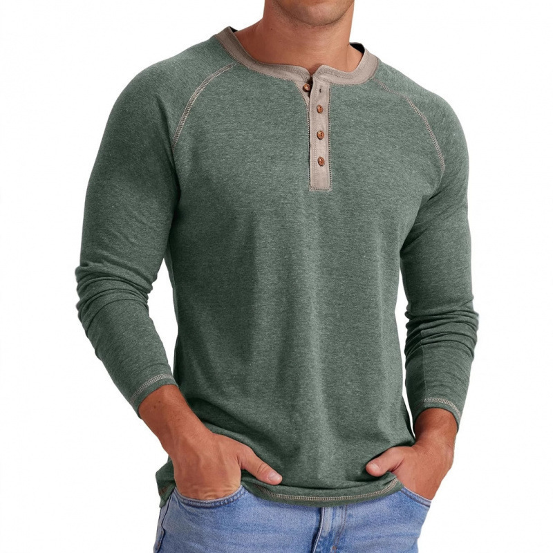 boy Zhongshan Cross-Border Clothing Autumn Winter Plus Size Long Sleeve T-Shirt European And American Men's Henley Shirt_voghion.com