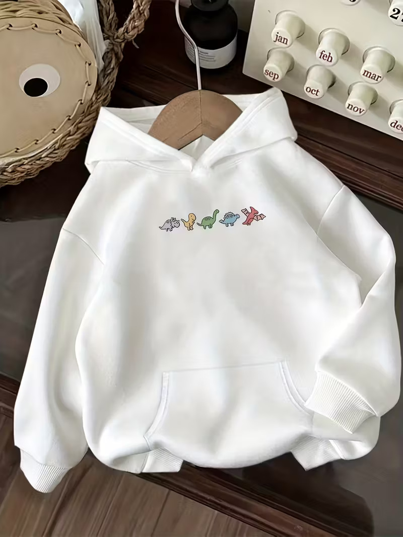 Women's Clothing Retro Sportswear Hooded Sweatshirt Colorful Dinosaur Print American Style Autumn Hot Selling_ecoleips.com