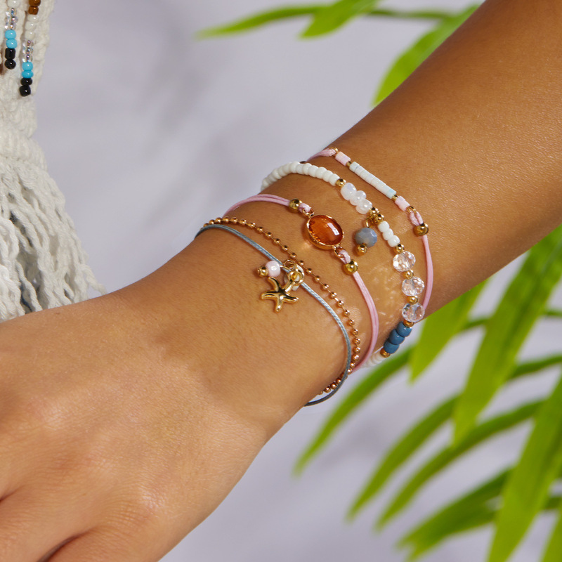 Cross-Border New Ocean-Style Vacation Design Bracelet with Starfish Pendant, Niche Hand-Woven Jewelry, Ins-Style for Women