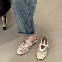 レトロな優しいメリージェーンシューズ 2025 春夏新作フラットフレンチメッシュ通気性メリージェーンシューズ婦人靴