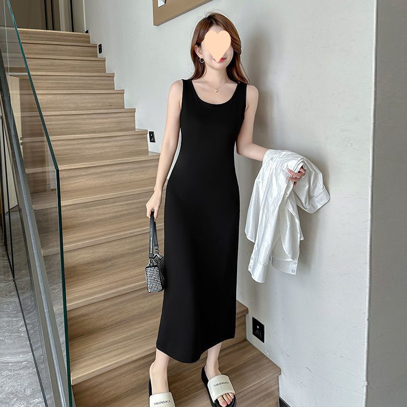 2025 New Summer Black Suspender Skirt, High-End Vest Skirt, Slimming Look Waist Suspender Dress, Long Skirt