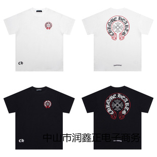 Cross-Border High Version Chrome Hearts Horseshoe Print Round Neck Short Sleeves Versatile Casual Fashion Trend