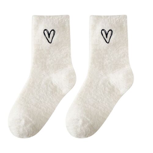 Mink velvet socks women's mid-calf autumn and winter plus velvet thickened furry black and white confinement postpartum sleeping furry socks