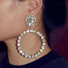 时尚跨境配饰 夸张圆形水钻耳圈 欧美气质潮流满钻耳环女earrings