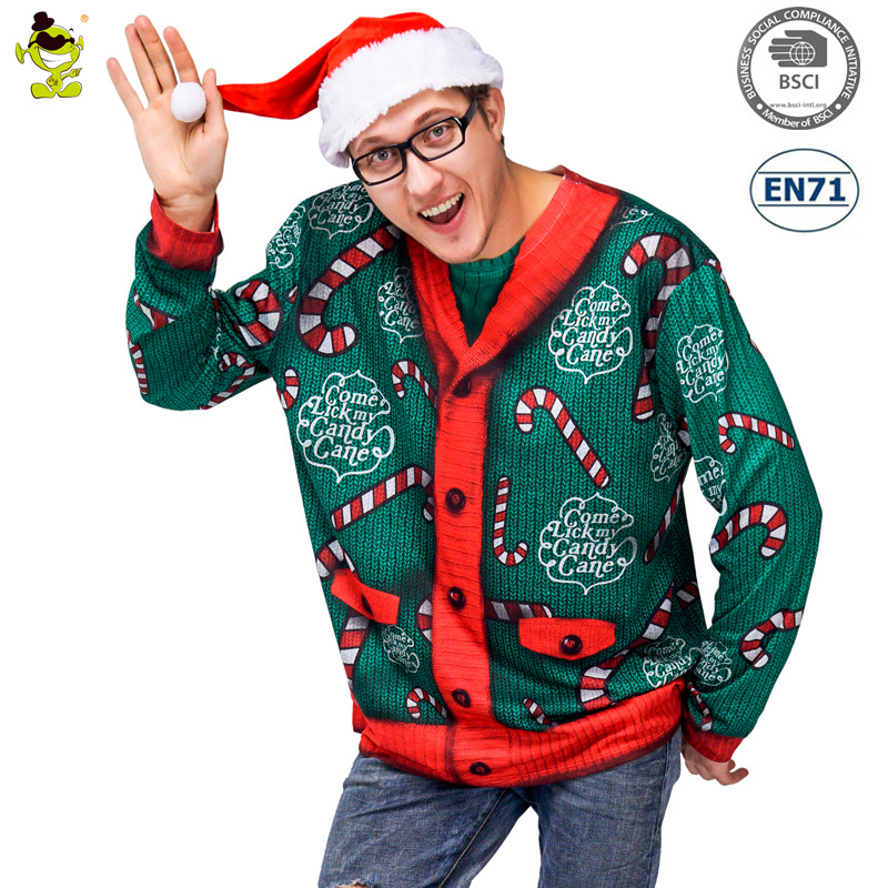 Navidad adulto hombres Navidad 3D impreso suéter de manga larga Camiseta etapa traje de rendimiento traje de cosplay ropa