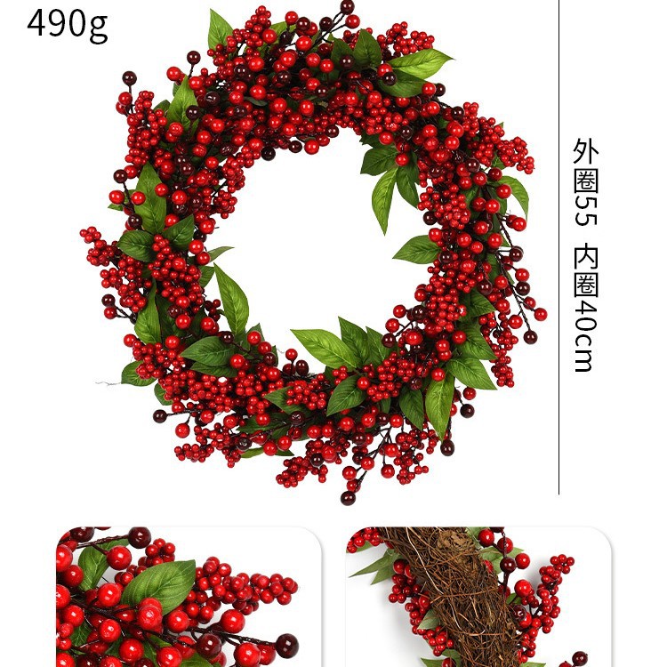 Decoraciones de Navidad guirlandas puertas colgadas pinos golden curry bolas de fruta roja red