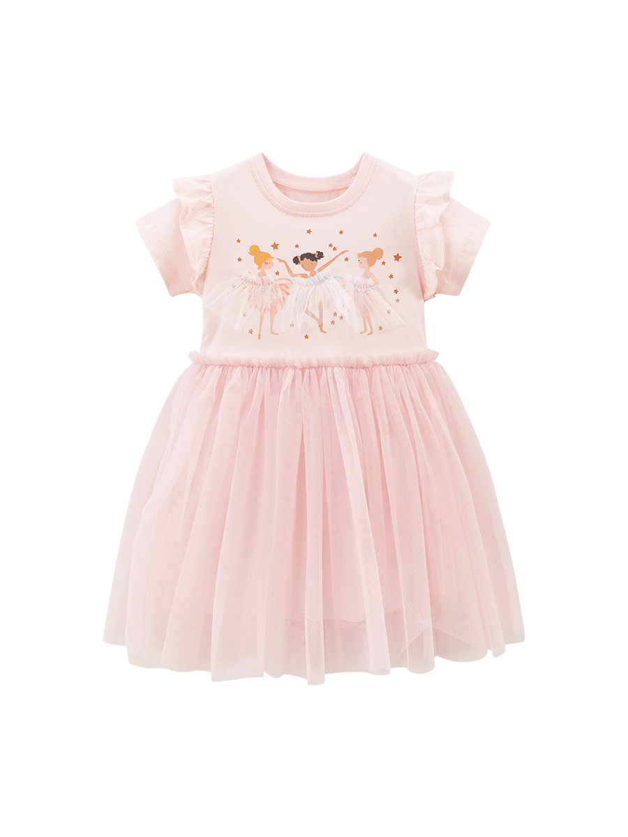 Little Maven estilo europeo y americano malla princesa vestido verano dibujos animados niña vestido manga corta algodón niños vestido