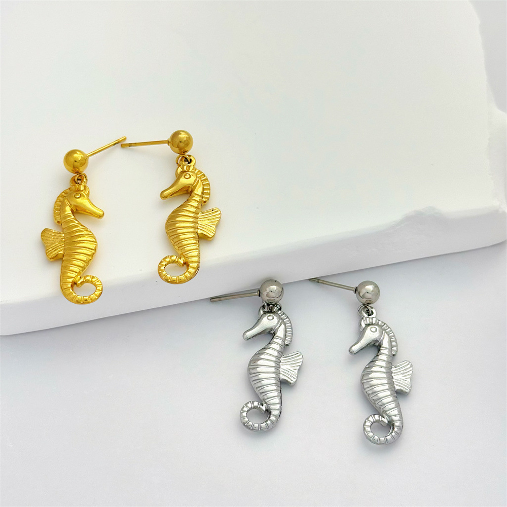 1 Par Hipocampo Estilo Clásico Acero Inoxidable 304 Pendientes De Gota display picture 1